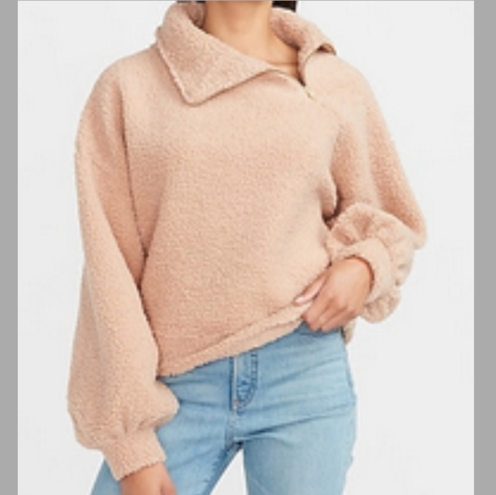 NWT Express Cozy Asymmetrical Zip Sherpa Sweatshirt